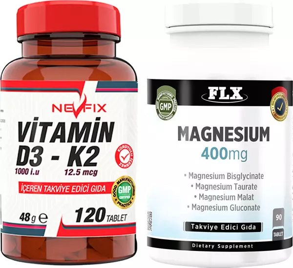 Nevfix Magnesium Bisglisinat Malat Taurat Glukonat Nevfix Vitamin D3-K2 120 Tablet - Image 1