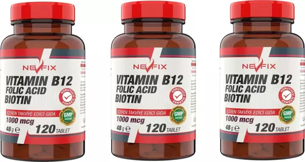 Nevfix Vitamin B12 Folic Acid Biotin 1000 Mcg (3 Kutu) 120 Tablet - Image 1