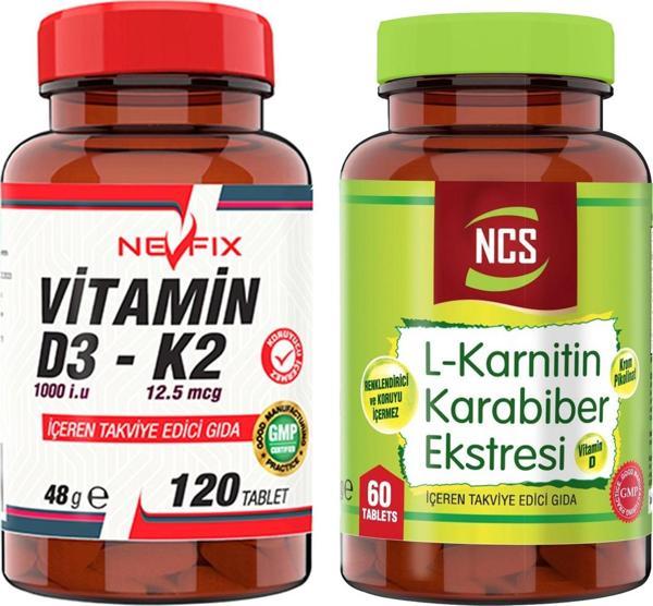 Nevfix Vitamin D3-K2 120 Tablet   L-Carnitine Karabiber Extreli 60 Tablet - Image 1