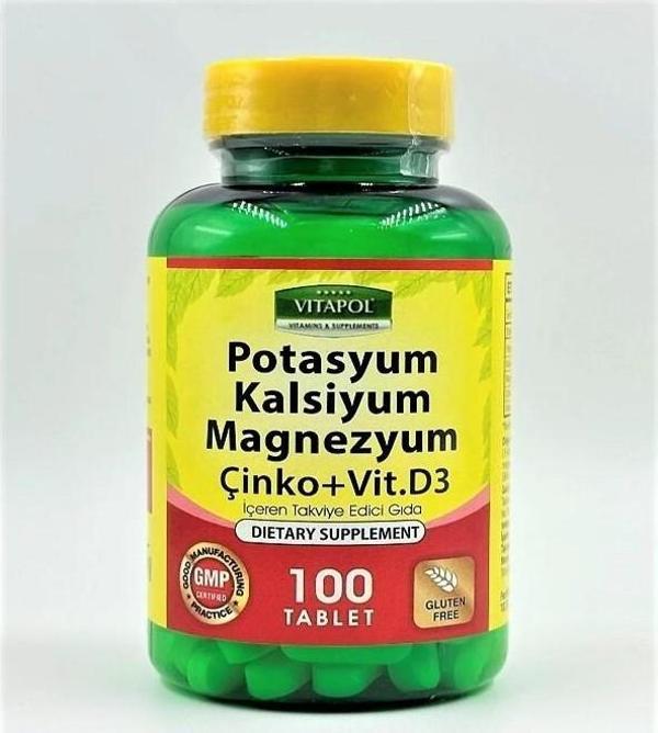 Vitapol Potasyum Kalsiyum Magnezyum Çinko D3 100 Tablet - Image 1