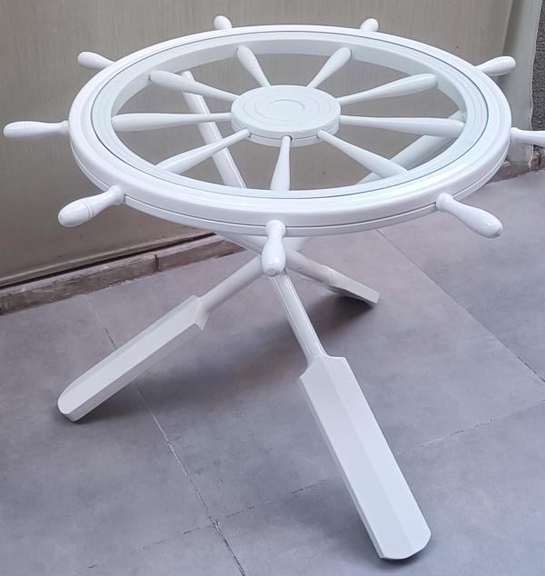 Orta sehpa 18030 Dümen Model Kayın Çapraz X Ayak Parlak Beyaz Lake Boya El Yapım  - Image 1