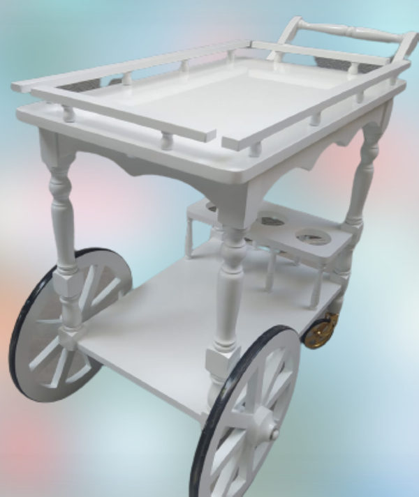 Servis Araba 12012 Büyük Teker Model Kayın Ayak Nature Ceviz Boya Yemek dağıtır - Image 1