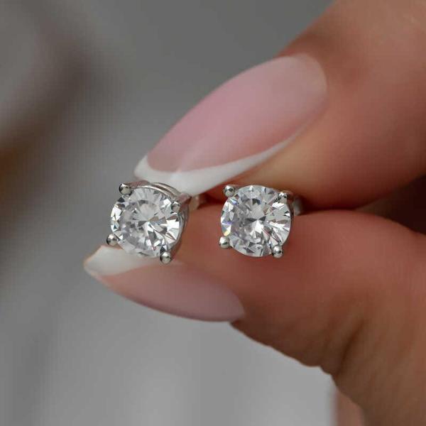 Himarry ​Gümüş 7 mm Beyaz Zirkon Tek Taş Kadın Küpe - Image 1