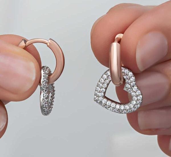 Himarry ​Gümüş Rose Sallantılı Kalp Kadın Küpe - Image 1