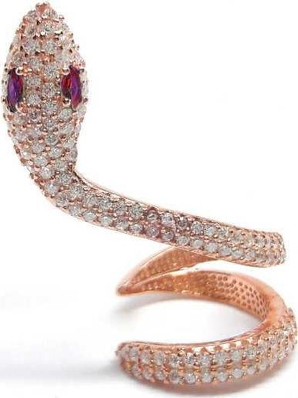 Himarry Gümüş Tek Kıkırdak Pembe Gözlü Yılan Küpe - Image 1