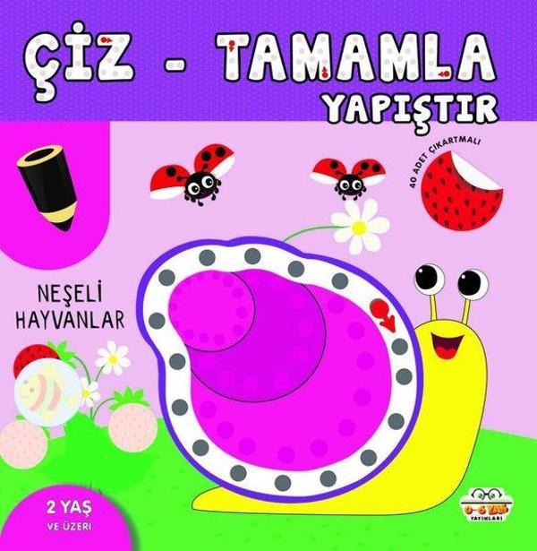 Çiz - Tamamla Yapıştır  -  Neşeli Hayvanlar  -  40 Adet Çıkartmalı - 0-6 Yaş Yayınları - Image 1