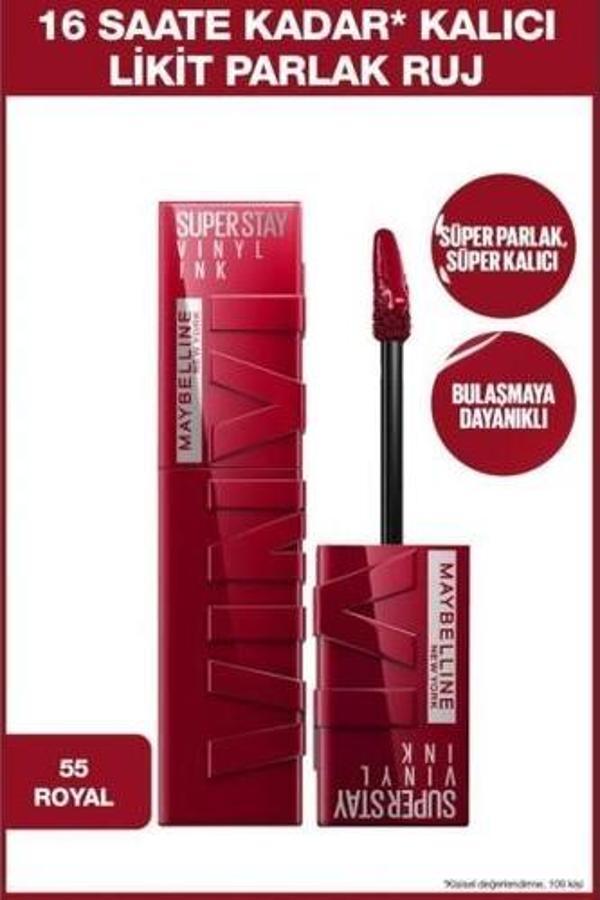 Maybelline New York Super Stay Vinyl Ink Uzun Süre Kalıcı Likit Parlak Ruj 55 Royal - Image 1