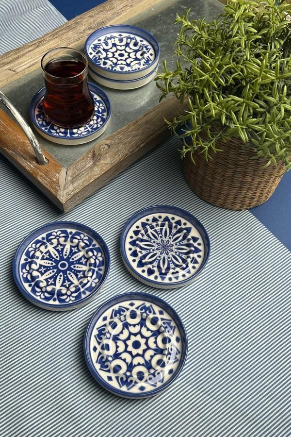 TABAK EVİ Stoneware Mozaik Blue Sefa 6 lı Çay Tabağı 10cm - Image 1