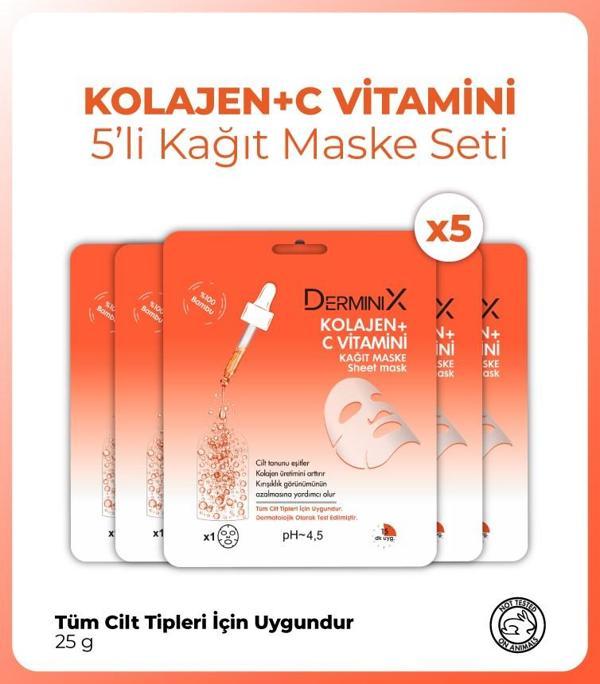 Derminix Kolajen + C Vitamini Kağıt Maske Seti 5 Adet - Image 1
