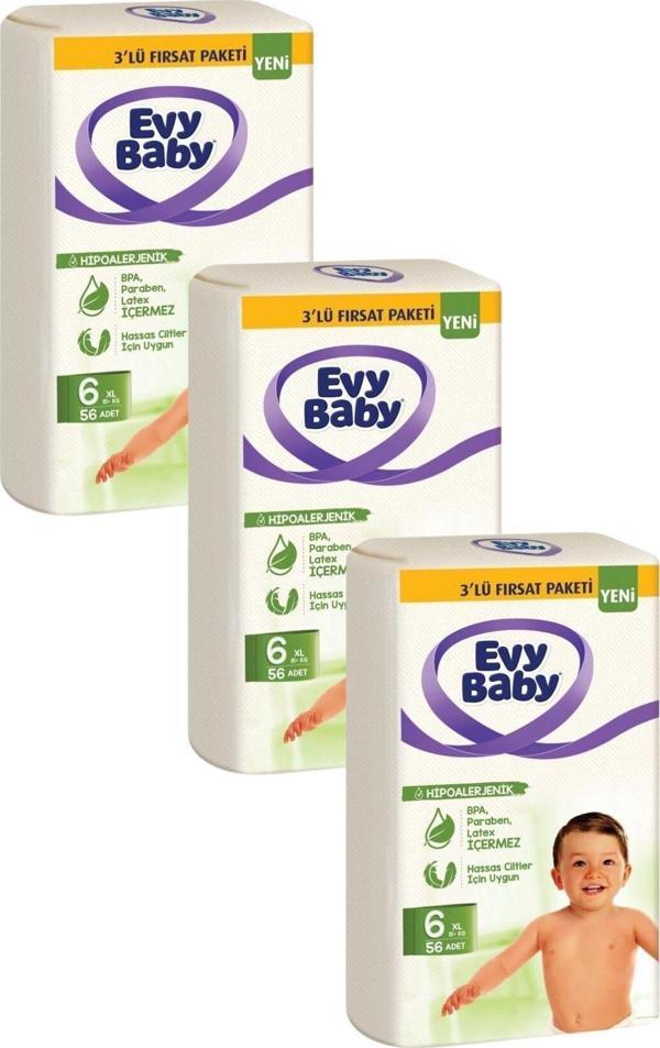 Evy Baby Bebek Bezi 6 Beden XL 3'lü Fırsat Paketi 15+ Kg 168 Adet Yeni - Image 1