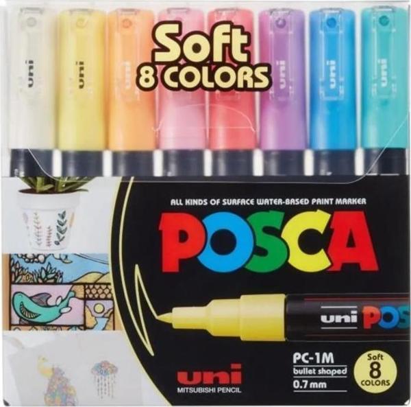 Uni-Ball POSCA 0.7 Su Bazlı Poster Markörü Soft Renk 8'Li Pc-1M/8c Sc Set - Image 1
