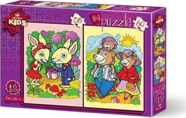 Art Kids Tavşanlar ve Ayı Ailesi 24x34 cm 35 Ve 60 Parça Puzzle  - Image 1