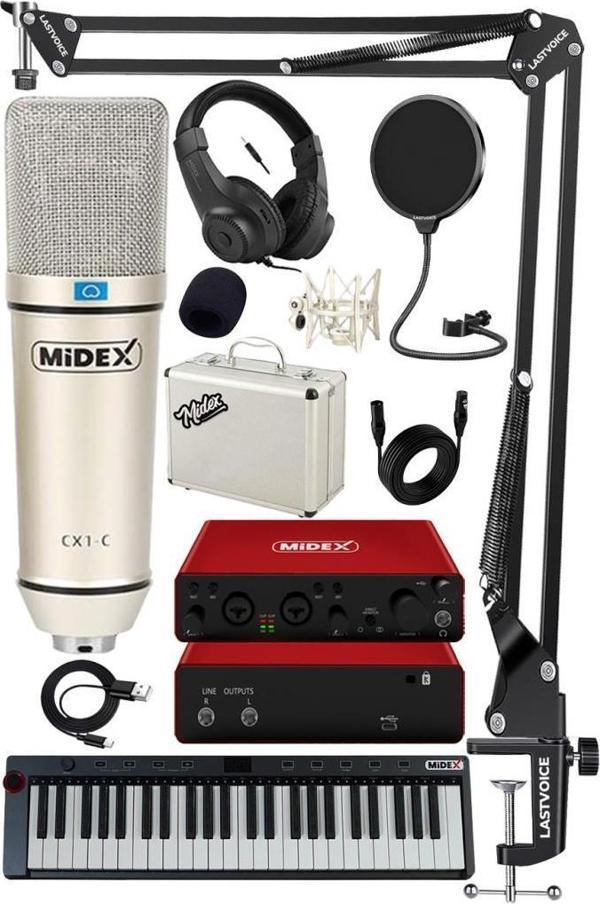 Midex Midi Paket-4 Stüdyo Ekipmanları Seti Ses Kartı Midi Klavye Mikrofon Kulaklık - Image 1