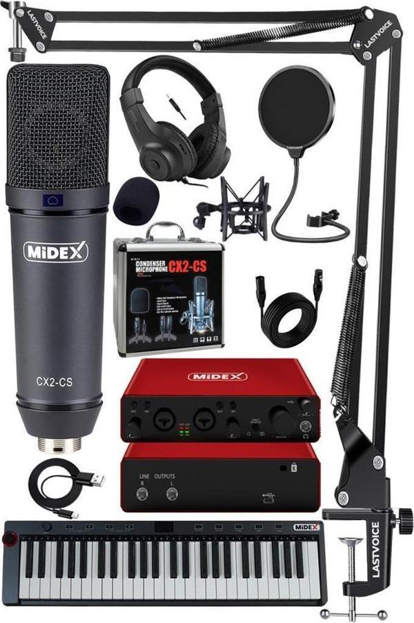 Midex Midi Paket-5 Stüdyo Ekipmanları Seti Ses Kartı Midi Klavye Mikrofon Kulaklık - Image 1