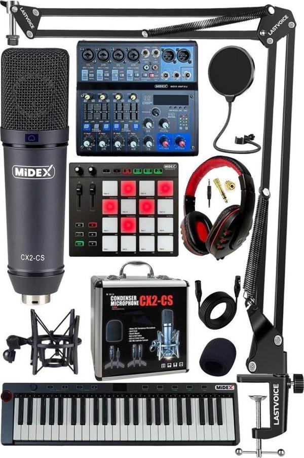 Stüdyo Ekipmanları Midi Live Paket-6 Ses Kartlı Mikser Midi Klavye CX2 Mikrofon Kulaklık Pad Controller - Image 1
