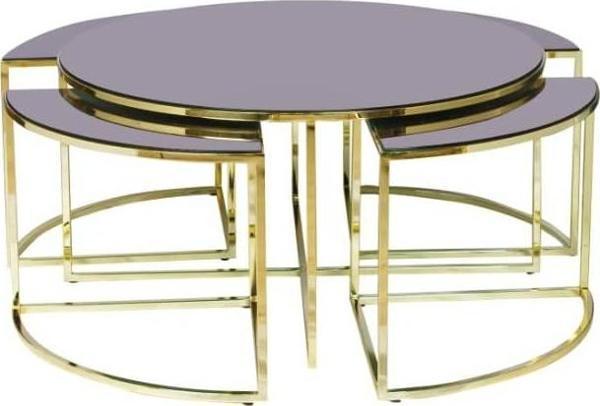 Brc YONCA Zigon-Orta Sehpa Düz Siyah Temper Cam Metal Çelik Gold Kaplama El Yapım - Image 1