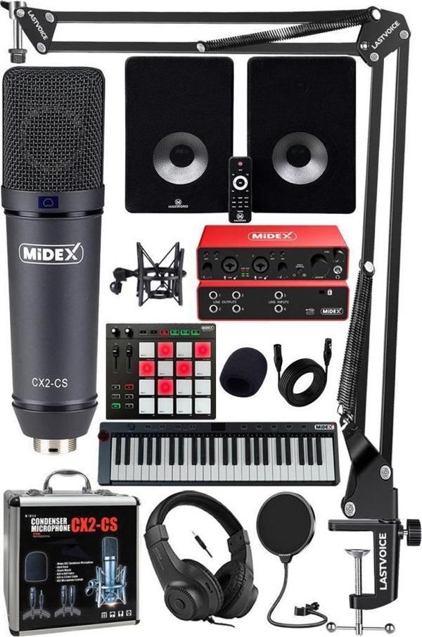Midex İmpressive Paket-6 Stüdyo Ekipmanları Seti (Monitör Mikrofon Ses Kartı Kulaklık Midi Klavye Pad Controller) - Image 1