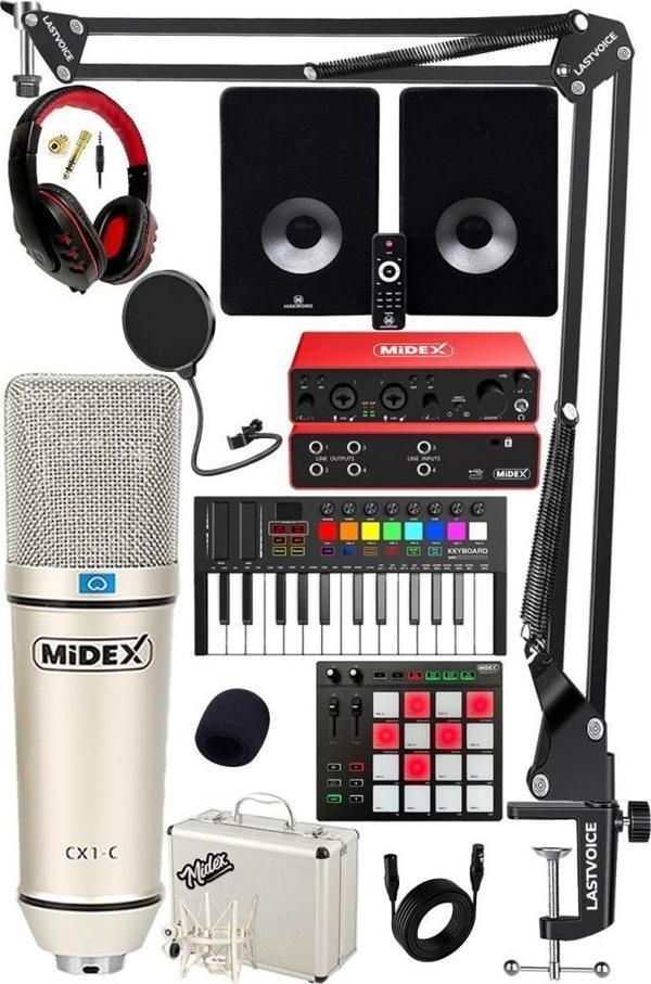 Midex Referans Paket-6 Maxword Monitör Ses Kartı CX1 Mikrofon Pad Controller Midi Klavye - Image 1