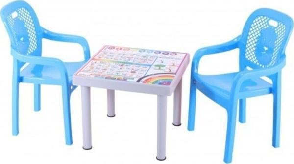Sağlam Plastik Mandella Rubi Ingilizce Desenli Çocuk Masası 2 Adet Rubi Çocuk Koltuk Mavi - Image 1