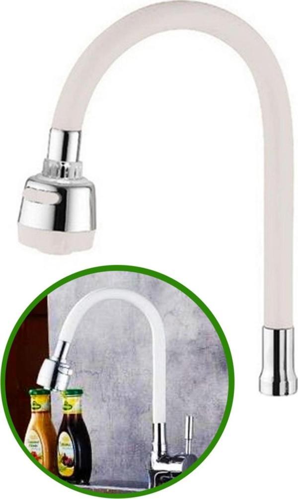 Irmak Oynar Başlıklı Spiral Beyaz Renkli Kubar Başlığı Lavabo, Mutfak Esnek Musluk - Image 1