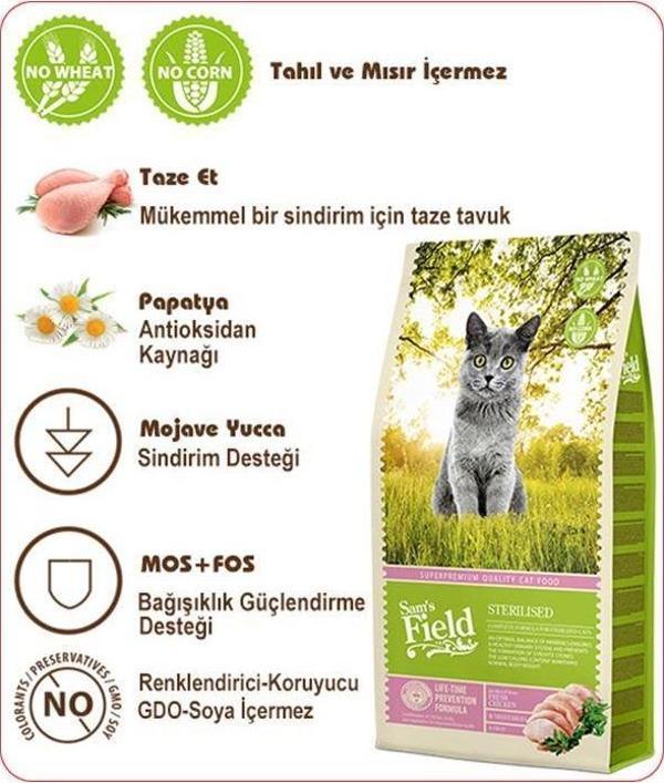 Sam's Field Sterilised Tavuklu Tahılsız Kısırlaştırılmış Kedi Maması 7.5 kg - Image 1