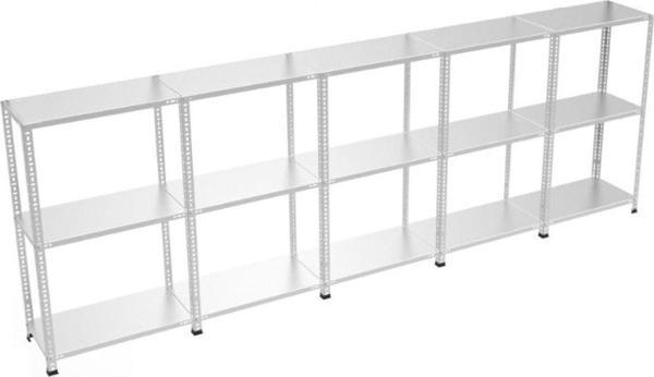 RafBurada 3 Katlı 5'li Bitişik Galvaniz Çelik Raf. Depo, Dosya, Arşiv Rafı 0.70 Mm-43x60-100 Cm - Image 1
