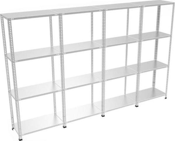 RafBurada 4 Katlı 4'lü Bitişik Galvaniz Çelik Raf.depo,dosya, Arşiv Rafı 0.70 Mm-31x75-150 Cm - Image 1