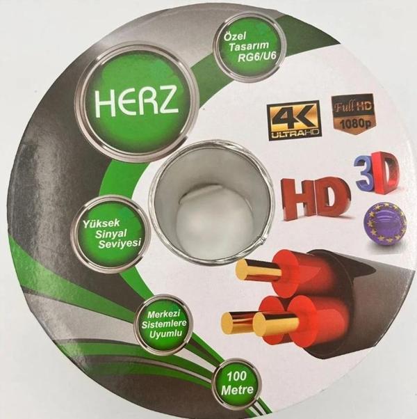 Herz HR-6002 RG6/U6 Uydu Anten Kablosu 100 Metre Kasnaklı Beyaz - Image 1