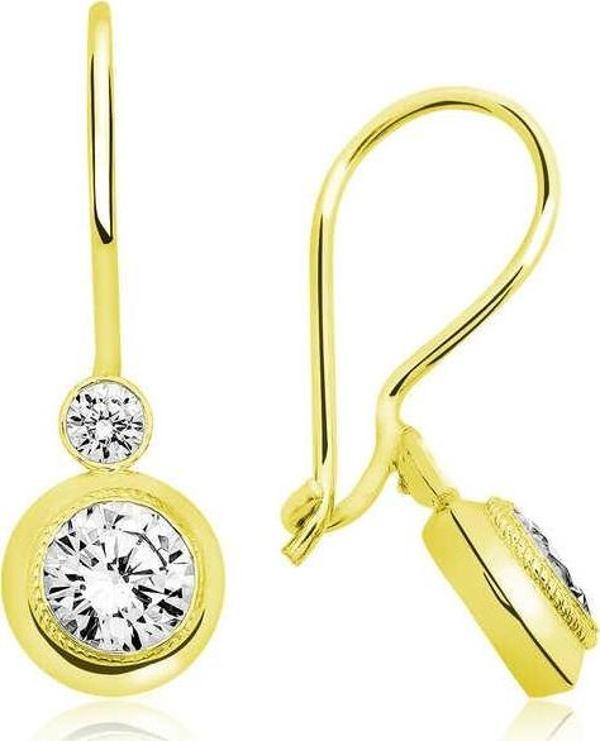 ​925 Ayar Gümüş Gold Sallantılı Tek Taş Küpe - Image 1