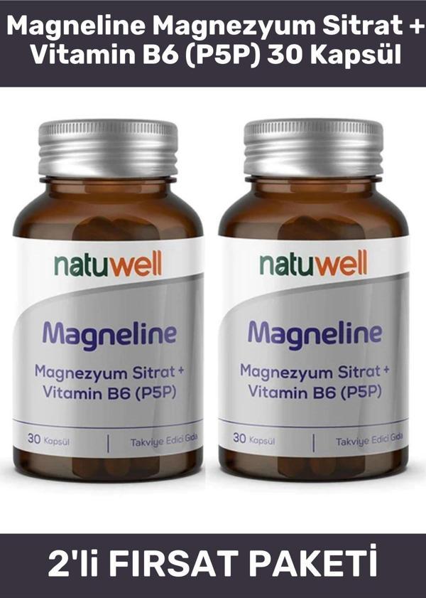 Natuwell Magrneline Magrnezyum Sitrat + Vitamin B6 (P5P) 30 Kapsül - 2 Adet - Image 1