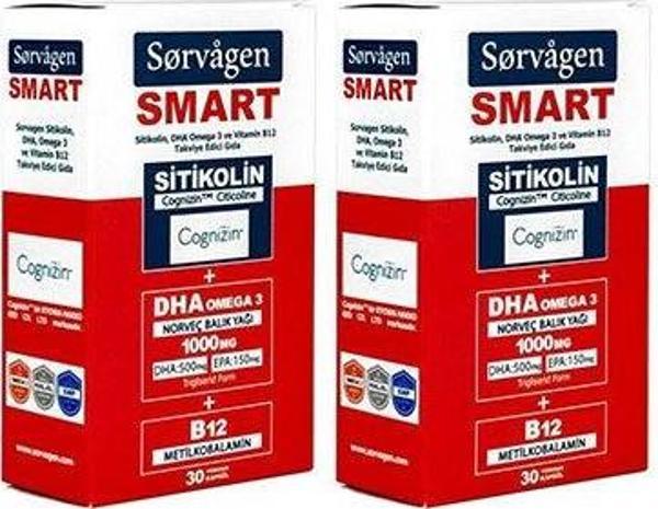 Sorvagren Smart Sitikolin, Dha Omegra-3 Ve B12 Balık Yağı 30 Kapsül 2'Li Paket - Image 1