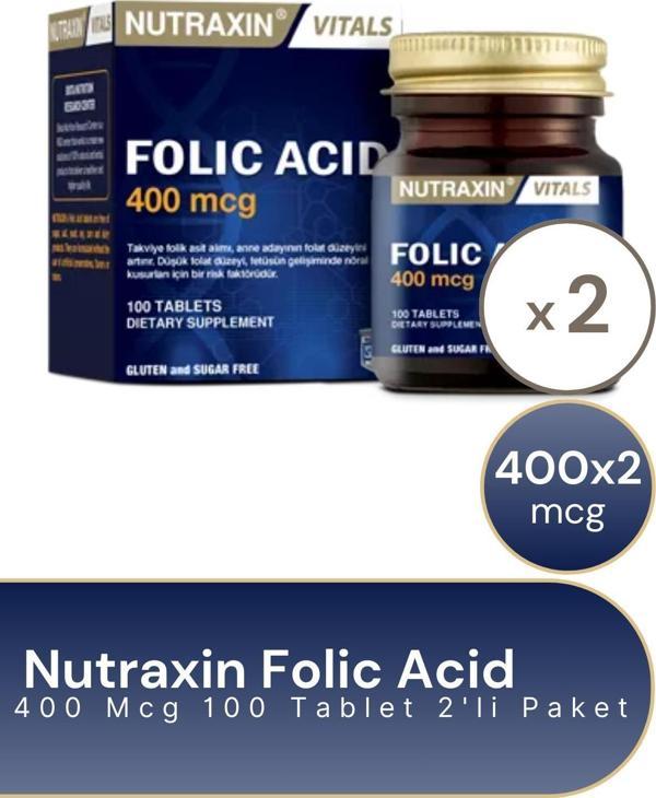 Nutraxin Folic Acid 400 Mcgr 100 Tablet 2'Li Paket - Image 1