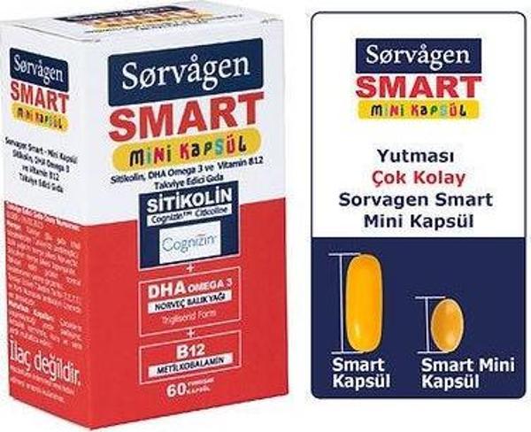 Sorvagren Smart Mini Sitikolin Dha Omegra-3 Ve B12 60 Kapsül - Image 1