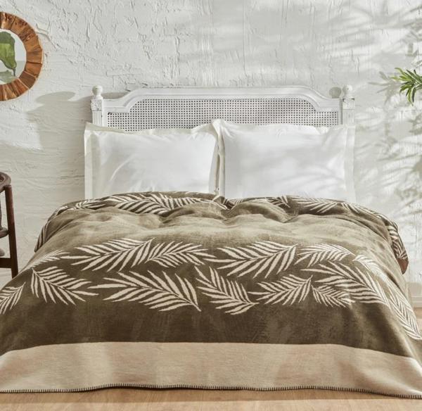 Karaca Home Leaf Haki Tek Kişilik Pamuk Battaniye - Image 1