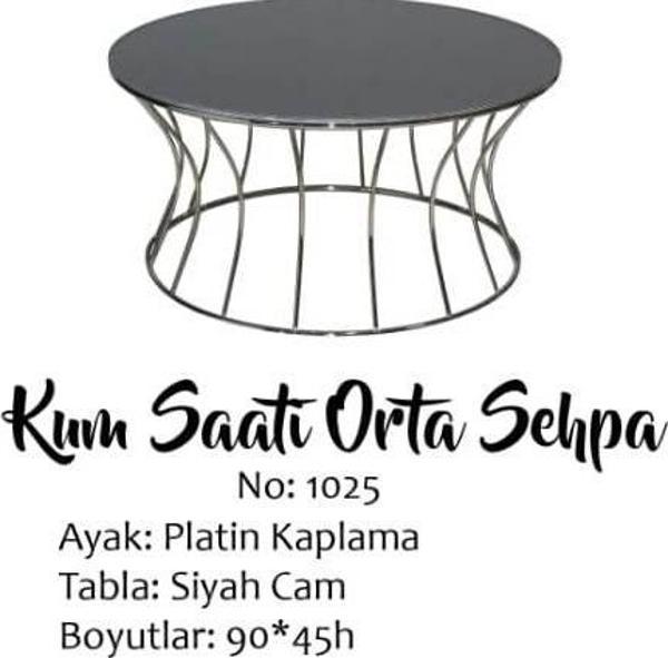 Brc 13356 Orta KUM SAAT Düz SİYAH Temper cam tabla PLATİN Renk Kaplama Metal Ayak - Image 1