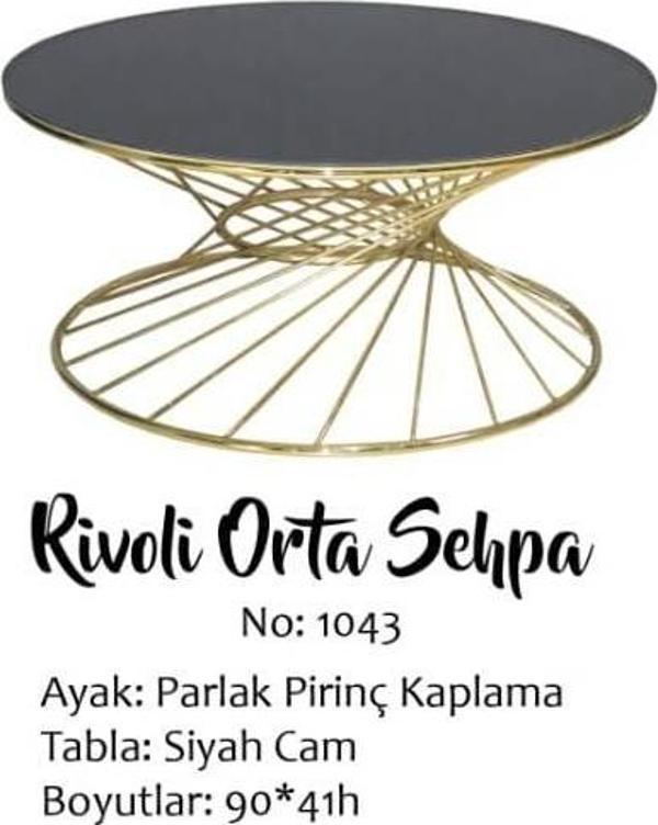 Brc 13373 Orta sehpa rivoli Siyah Temper cam GOLD Renk Kaplama Metal Ayak Elyapı  - Image 1