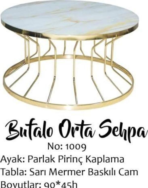 Brc Orta Sehpa 14050 Bufalo SARI Mermer TEMPER Cam Metal çelik GOLD renk kaplama - Image 1