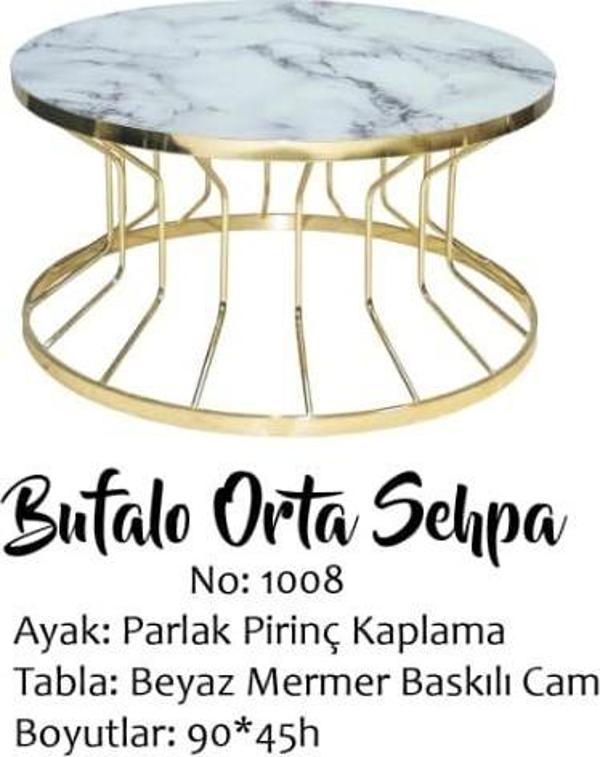 Brc Orta Sehpa Bufalo MODEL Beyaz Mermer TEMPER Cam Metal çelik GOLD renk kaplama El Yapım - Image 1