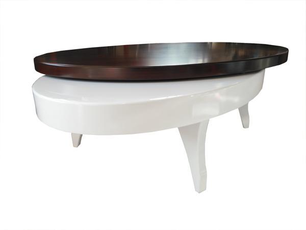 Döner Orta 13826 sehpa Oval Klas;ik Model Kayın Retro Ayak MDF Tabla Parlak Beyaz - Image 1