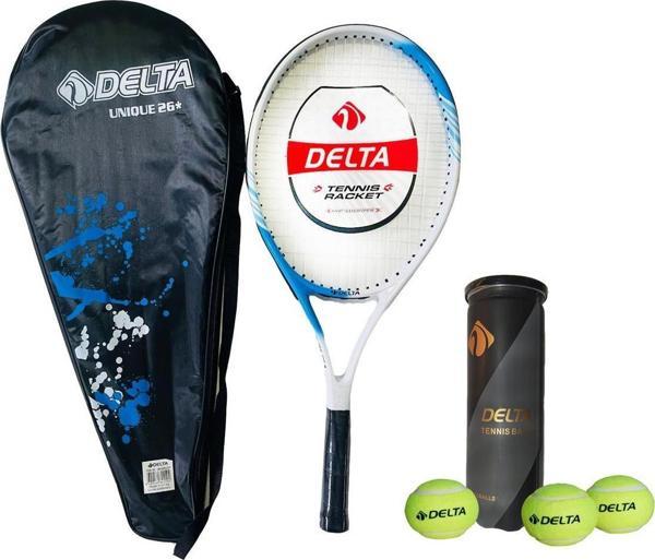 Delta Unique 26 İnç Tek Parça Tenis Raketi + Çantası + Vakumlu Tüpte 3 Adet Tenis Maç Topu Seti - Image 1