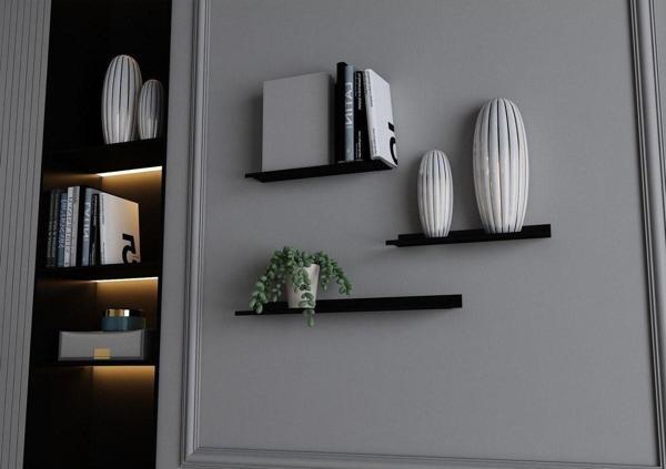 RafBurada ®3'lü Siyah Dekoratif Metal Duvar Rafı, Kitaplık - Image 1