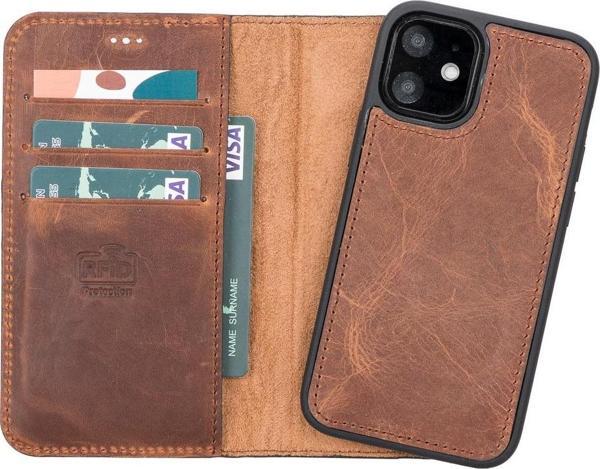 Apple iPhone 12 mini Uyumlu Deri Cüzdanlı Kılıf G2 Antik Kahve - Image 1