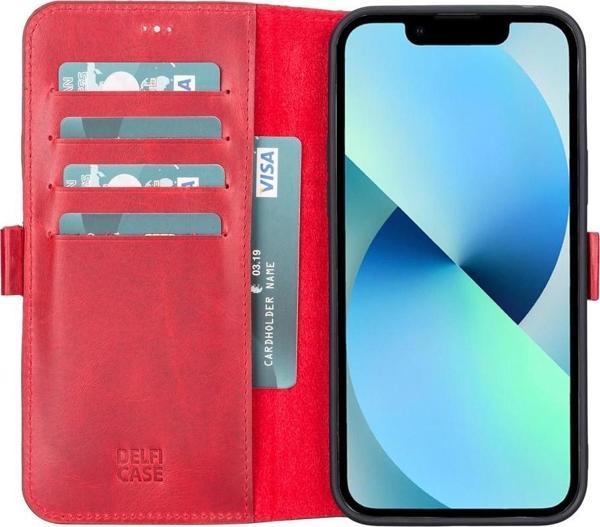 Apple iPhone 13 Pro Max Uyumlu Deri Cüzdanlı Kılıf Nar Çiçeği - Image 1