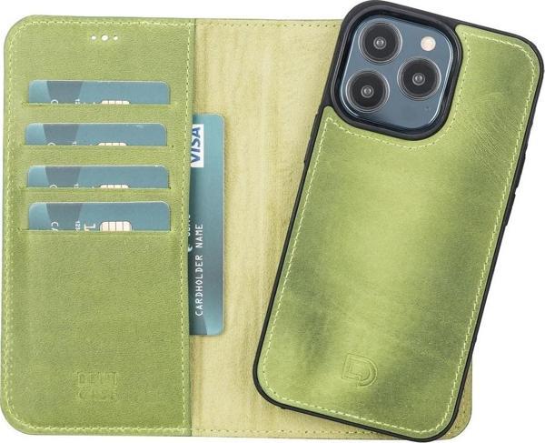 Apple iPhone 13 Pro Uyumlu Deri Cüzdanlı Kılıf Antik yeşil - Image 1