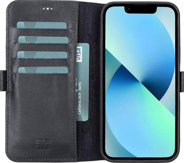 Apple iPhone 13 Pro Uyumlu Deri Cüzdanlı Kılıf Rustik Siyah - Image 1