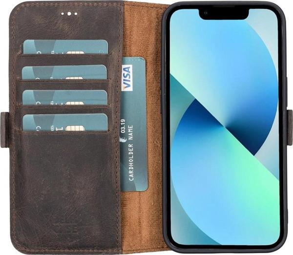 Apple iPhone 13 Uyumlu Deri Cüzdanlı Kılıf Acı Kahve - Image 1