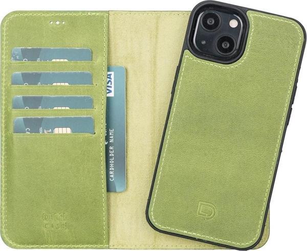 Apple iPhone 13 Uyumlu Deri Cüzdanlı Kılıf Antik yeşil - Image 1