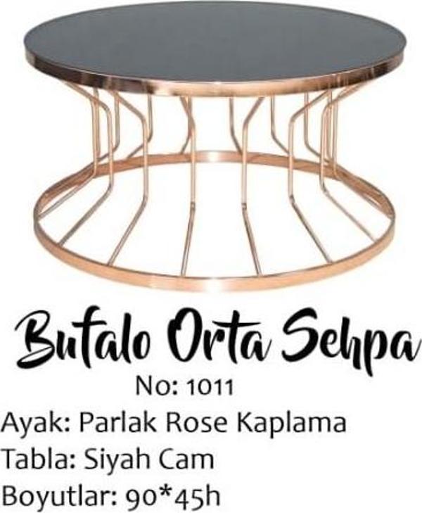 Brc 14054 Orta Sehpa Bufalo Model DÜZ Siyah TEMPER Cam Metal Rose renk kaplama - Image 1