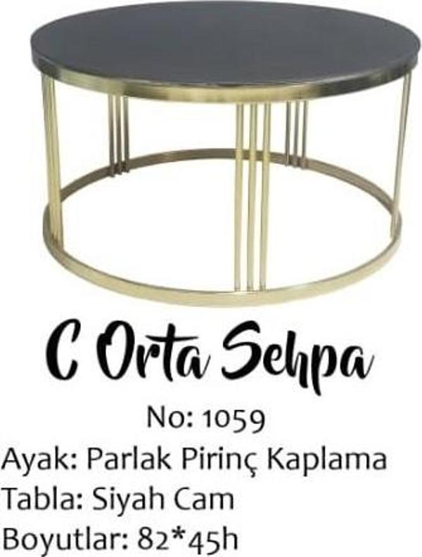 Brc Orta Sehpa C Model Düz Siyah TEMPER Cam Metal GOLD renk Kaplama Ayak El YapıM - Image 1