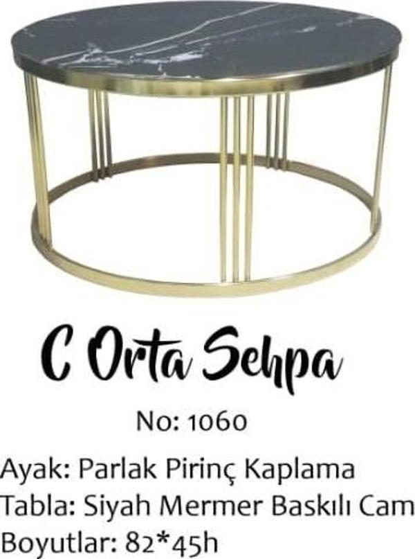 Brc 14059  ORTA sehpa C Model Siyah mermer TEMPER Cam Metal gold renk Kaplam Ayak - Image 1